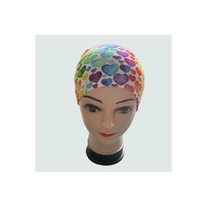 COTTON JERSEY : Chemo sleep Hat, Alopecia Cap, Skull Cap. 8 sizes. Love Hearts print.