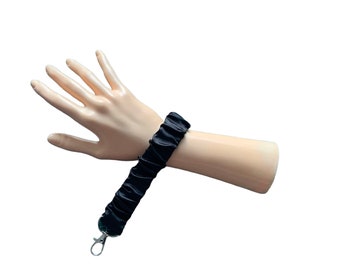 Keychain Scrunchie Wrist lanyard , keyring gift for keys, phone, ID cards. Fabric wristlet keyfob, gothic accessory. SATIN BLACK.