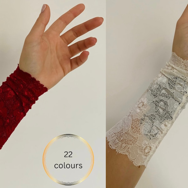 Lace Wrist cuff Fabric bracelet wristband, stretch armband tattoo scarring cover up, wide sweatband sleeve extender. Non lined