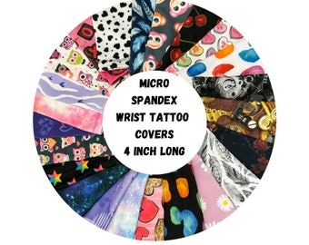 Wrist cuff Fabric bracelet wristband, stretch armband tattoo scarring cover , wide sweatband microspandex sleeve extender.