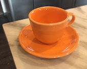 Fiesta Tangerine Orange Tea Cup And Saucer-Beautiful Condition-Great For Any Collection-Great Gift