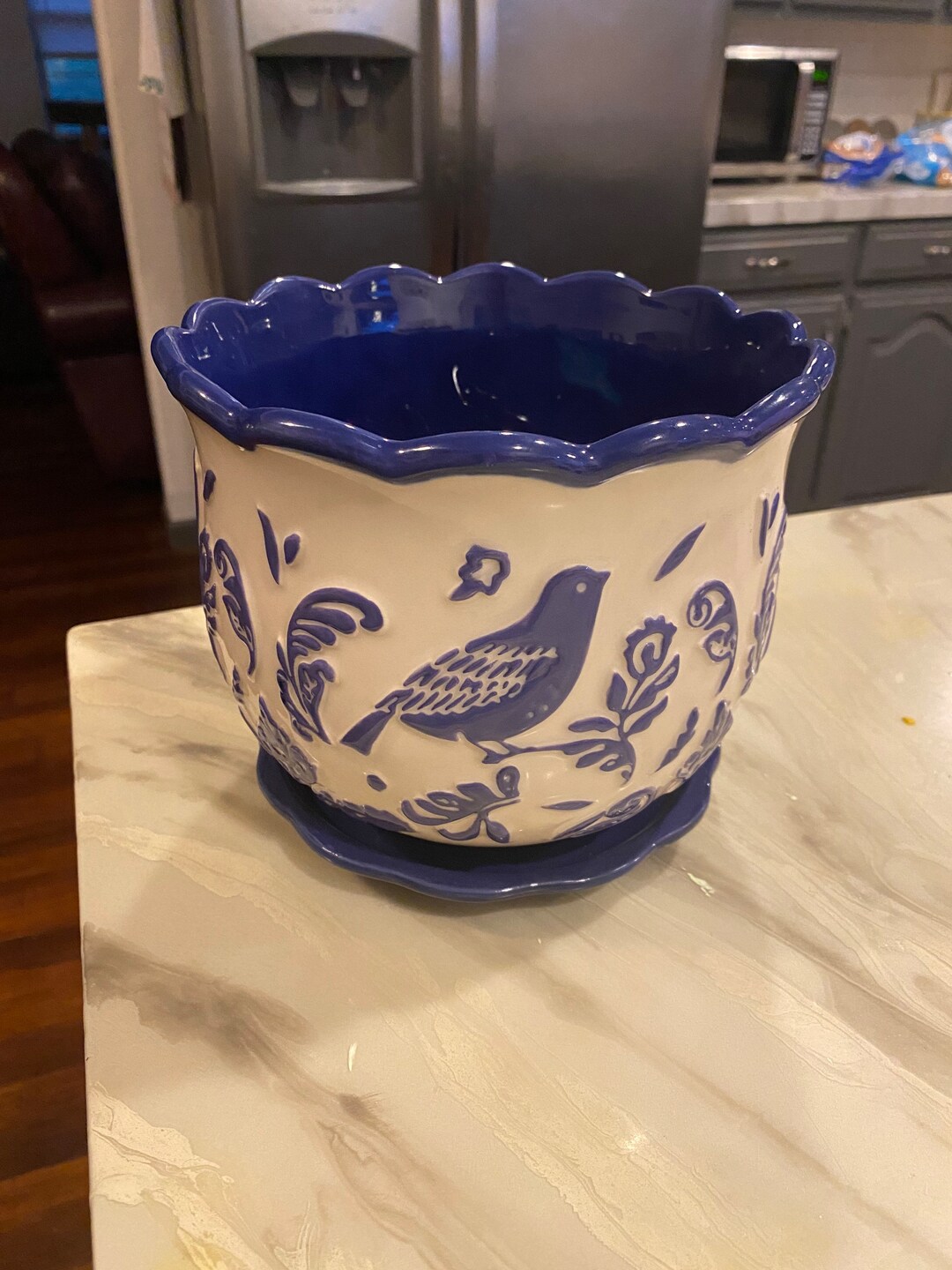 Pioneer Woman Cobalt Blue Mazie Bird Planternever Etsy