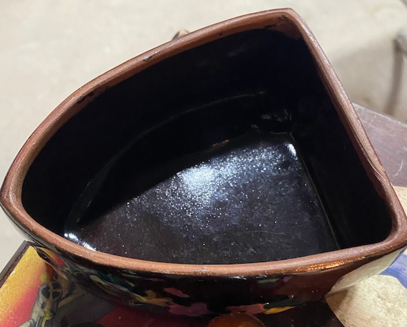 Vintage Made in Japan Brown Floral Ceramic Iron Design Salt