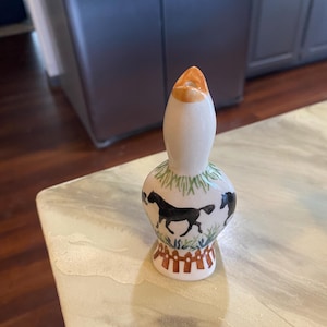 Vintage Beautiful Polish Pottery Pie Bird With Horses Design-Great Collectible For Any Kitchen! Great Gift!