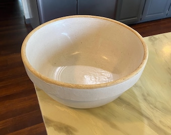 Antique Large Stoneware Crock Milk Pan Mixing Bowl-Wonderful Addition To Any Collection Or Kitchen-Great Gift!!