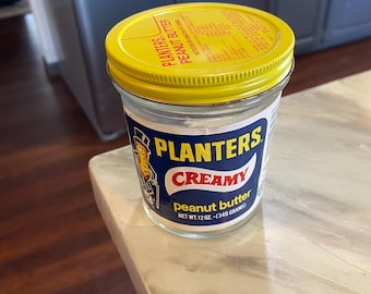 Vintage Planters Creamy Peanut Butter Glass Jar With Lid-Wonderful Display In Any Kitchen!