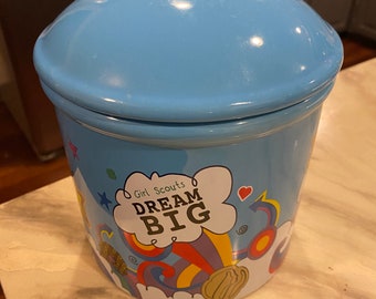 Girl Scouts Dream Big Turquoise Cookie Jar With Lid-Great Addition To Any Collection Or Kitchen!-Wonderful Gift