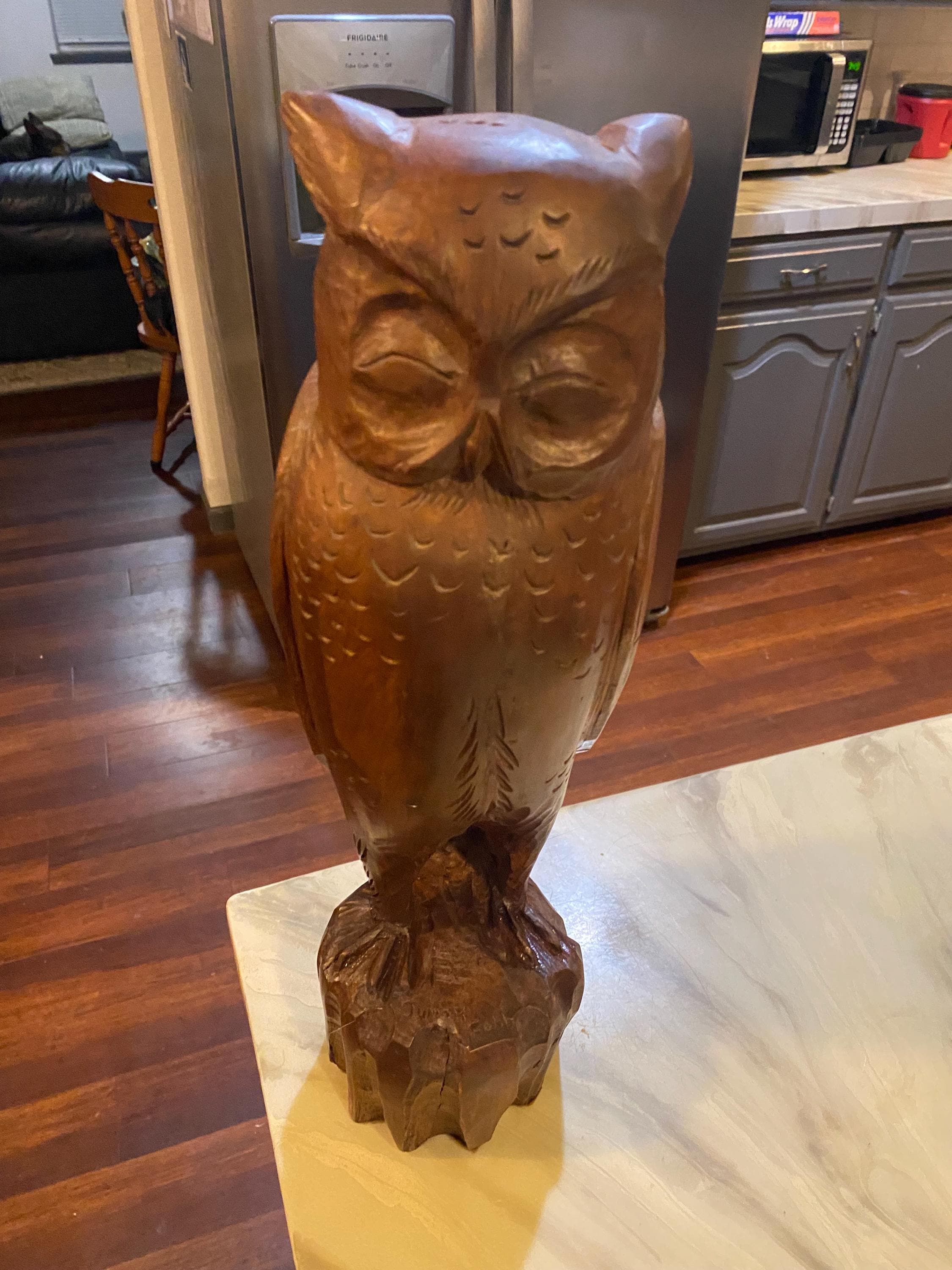 Vintage Junior Cobb Hand Carved Wooden Owl Statue-17&rdquo;-Beautiful Detail-Great For Any Display O