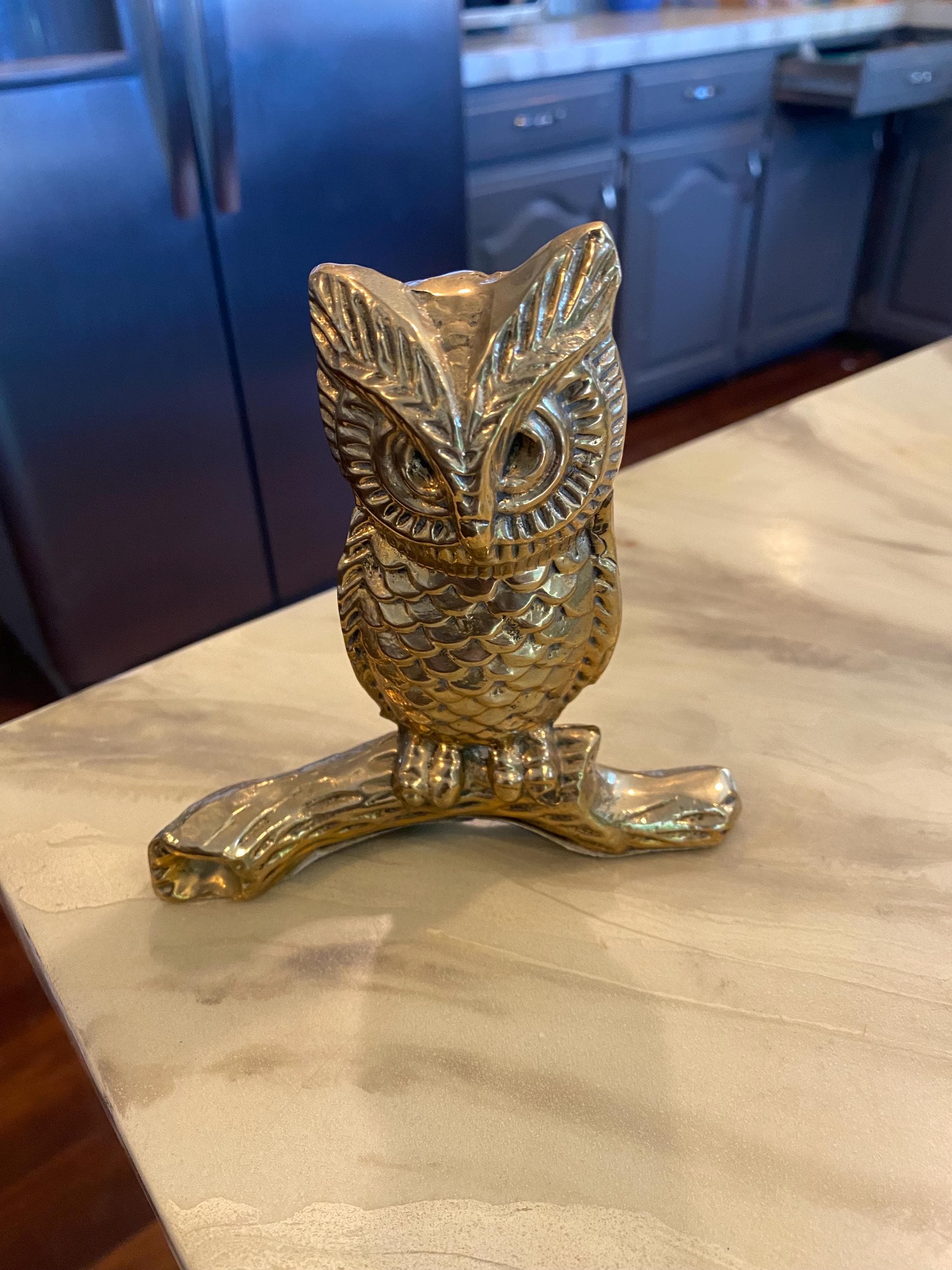 Vintage Mid Century Solid Brass Owl On Branch Figurine-Great Collectible-Wonderful Decor Or Gift!