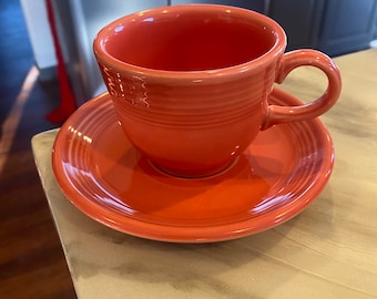 Fiesta Persimmon Tea Cup And Saucer-Beautiful Condition-Great For Any Collection-Great Gift!