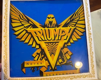 Vintage Triumph Never Surrender Carnival Fair Prize Mirror-12” X 12”-Perfect Display In Any Room-Great Gift!!!