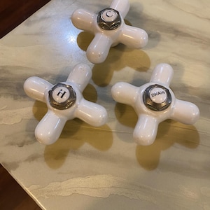 Antique Set Of 3 Porcelain Sink Tub Faucet Knobs-Wonderful Collectible For Any Display Or Collection-Great Gift!!