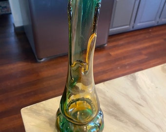 Vintage Mid Century Yellow And Green Swirl Swung Vase-11 1/2”-Beautiful Addition To Any Home Decor-Great Gift!!