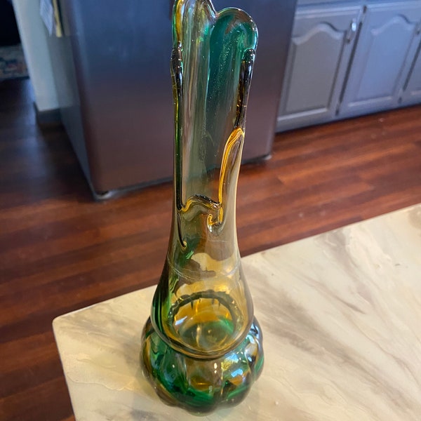 Vintage Mid Century Yellow And Green Swirl Swung Vase-11 1/2”-Beautiful Addition To Any Home Decor-Great Gift!!
