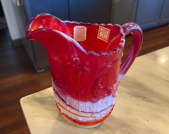 Vintage Imperial Ruby Red And Orange Slag Glass Pitcher-Beautiful Addition To Any Collection Or Kitchen! Great Gift!