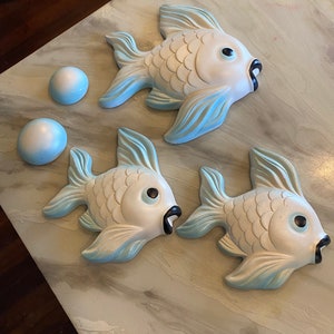 Vintage Set Of 3 1960 Miller Studio Chalkware Fish With Bubbles Wall Plaques-Beautiful-Wonderful Vintage Decor!
