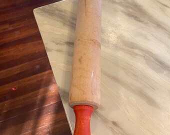 Antique Red Handle Wooden Rolling Pin-Great Addition To Any Collection Or Kitchen!!