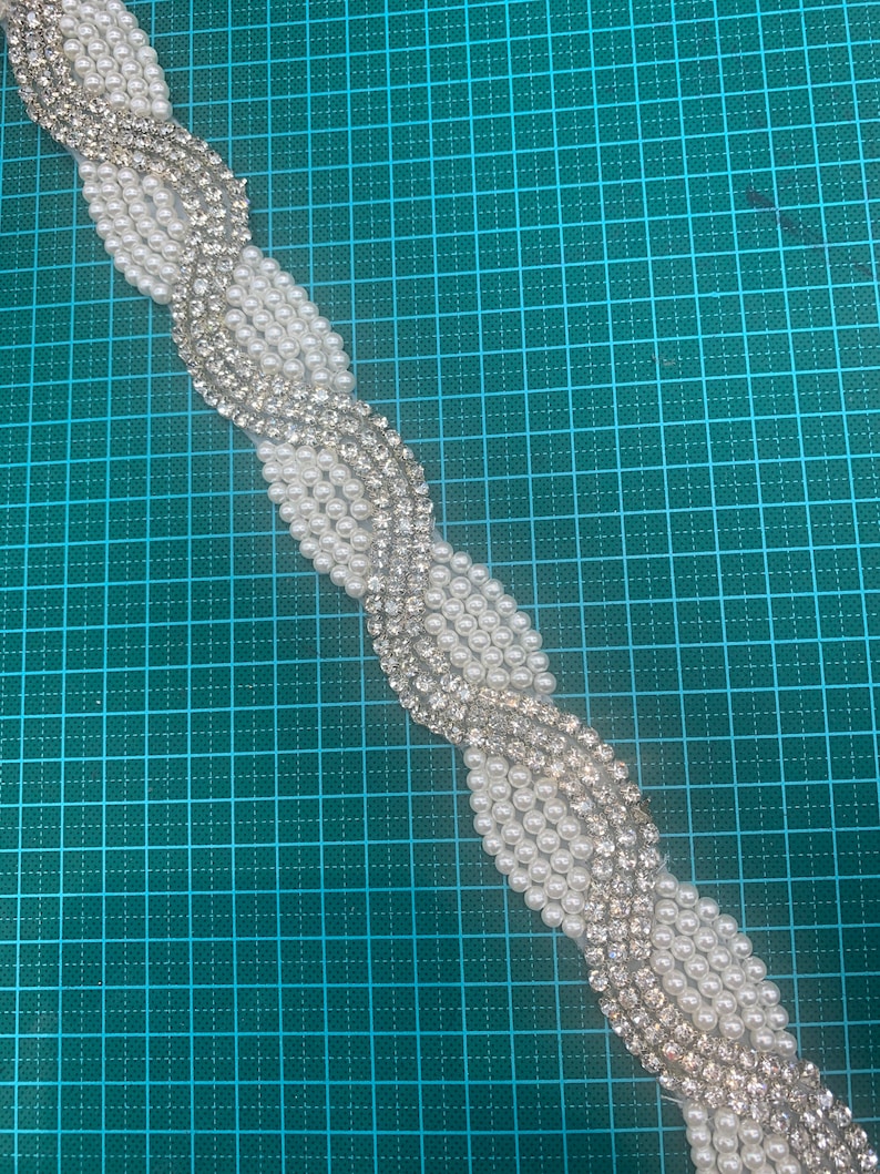Crystal Rhinestone Trim by the yard, Wedding or Formal Rhinestone Flower Trim Silver Pearl Crystal Rhinestone Trimming