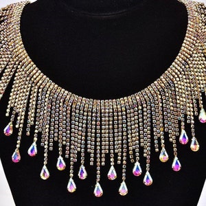 3 .3/4 “ rhinestone tear drop fringe AB colored drop-shaped rhinestone edge chain sewing metal tassel decoration crystal fringe