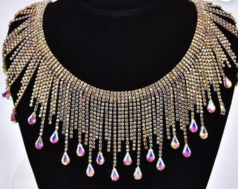 3 .3/4 “ rhinestone tear drop fringe AB colored drop-shaped rhinestone edge chain sewing metal tassel decoration crystal fringe