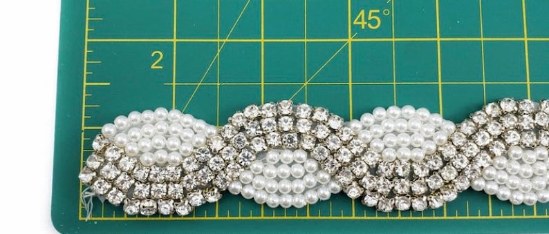 Crystal Rhinestone Trim by the yard, Wedding or Formal Rhinestone Flower Trim Silver Pearl Crystal Rhinestone Trimming