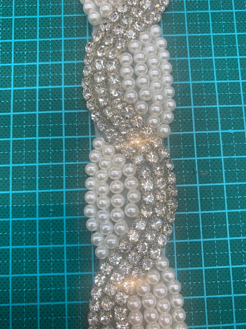 Crystal Rhinestone Trim by the yard, Wedding or Formal Rhinestone Flower Trim Silver Pearl Crystal Rhinestone Trimming