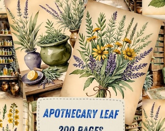 Vintage Apothecary Junk Journal Kit, Green Witch Herbology Ephemera, Potion Bottle Scrapbook Paper, Botanical Digital Mega Bundle