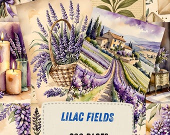 Vintage Lilac Junk Journal Kit, French Provence Ephemera, Purple Wisteria Scrapbook Paper, Shabby Chic Botanical Printable Crafting Pack
