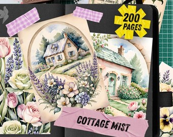 Shabby Chic Pink Rose Junk Journal Kit, Pastel Cottagecore Ephemera, Watering Can & Teacup Scrapbook Paper, Digital Collage Mega Bundle