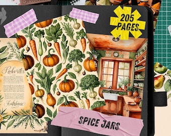 Rustic Kitchen Junk Journal Pages, Farmhouse Herb Scrapbook Paper, Recipe Printable Ephemera, Vegetable Garden Watercolor Art Journal Kit
