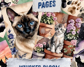 Vintage Cat Junk Journal Printables, Floral Kitten Ephemera, Pet Scrapbook Paper, Cute Kitty Digital Decoupage Mixed Media Feline Art Bundle