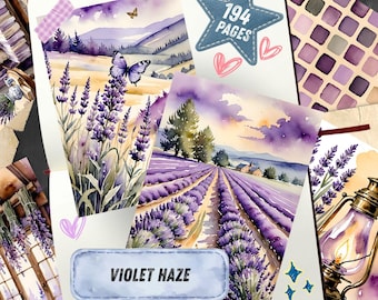 Lavender Fields Junk Journal Printables, Apothecary Bottle Ephemera, Vintage Key Digital Paper, Purple Floral Scrapbook Craft Decoupage Kit