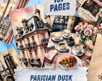 Imprimibles vintage de París para diario creativo, efímeros de café francés, kit de papel para álbum de recortes de la Torre Eiffel, paquete de arte digital de decoupage de viajes románticos
