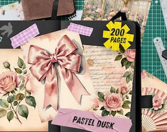 Shabby Chic Pink Rose Junk Journaling, Coquette Satin Bow Ephemera, Vintage Greenhouse Scrapbook Paper, Romantic Digital Collage Mega Bundle