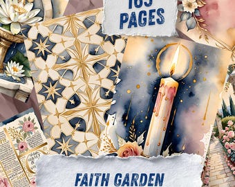 Faith Junk Journal Pages, Christian Bible Scrapbook Paper, Scripture Floral Printable Ephemera, Biblical Watercolor Prayer Art Journal Kit
