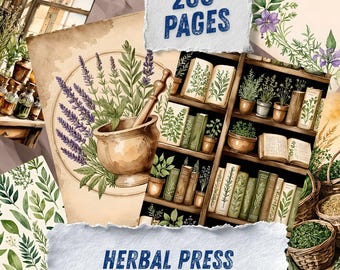 Vintage Herbal Apothecary Junk Journal, Greenhouse Botanical Ephemera, Pressed Flower Scrapbook Paper, Cottagecore Nature Collage Pages
