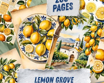 Watercolor Lemon Junk Journal Kit, Mediterranean Summer Ephemera, Amalfi Citrus Scrapbook Paper, Italian Botanical Collage Digital Download