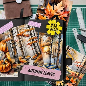 Autumn Leaves Watercolor Junk Journal Pages, Woodland Forest Scrapbook Paper, Fox Deer Owl Squirrel Printable Ephemera, Rustic Fall Craft image 5