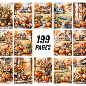Autumn Countryside Ephemera Printables, Pumpkin Porch Farmhouse Scrapbook Paper, Chestnut Hay Bale Collage Sheets, Cottage Junk Journal Kit image 6