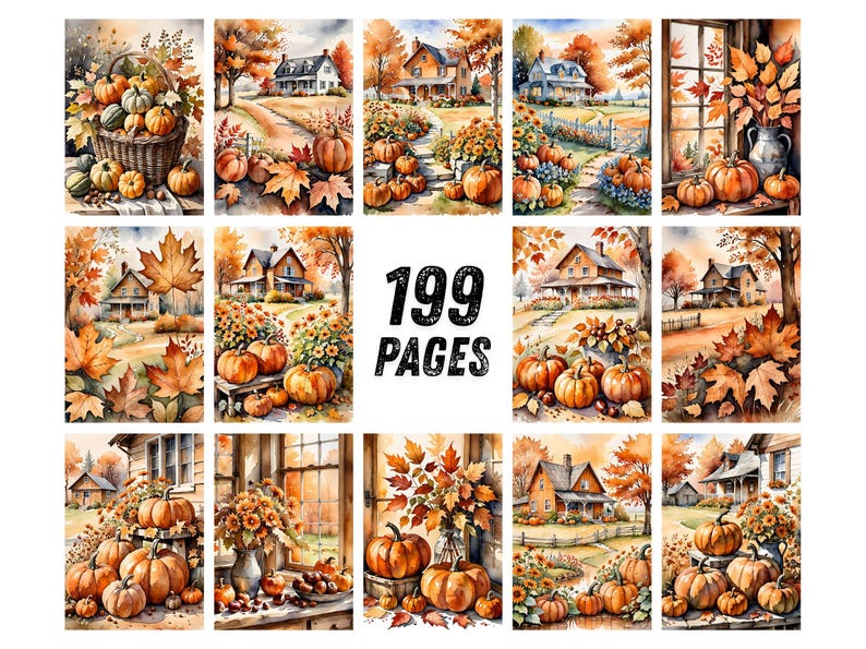 Autumn Countryside Ephemera Printables, Pumpkin Porch Farmhouse Scrapbook Paper, Chestnut Hay Bale Collage Sheets, Cottage Junk Journal Kit image 6