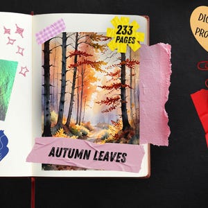 Autumn Leaves Watercolor Junk Journal Pages, Woodland Forest Scrapbook Paper, Fox Deer Owl Squirrel Printable Ephemera, Rustic Fall Craft image 4