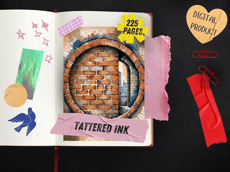 Páginas para diário de arte industrial com estilo vintage, papel para scrapbook urbano, itens imprimíveis steampunk, kit de diário de arte grunge em aquarela com tema de tijolos. imagem 4