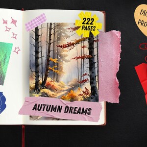 Autumn Dreams Watercolor Junk Journal Pages, Pumpkin Fall Leaves Scrapbook Paper, Cozy Cider Season Printable Ephemera, Rustic Craft Kit image 4