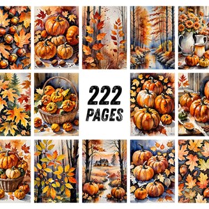 Autumn Dreams Watercolor Junk Journal Pages, Pumpkin Fall Leaves Scrapbook Paper, Cozy Cider Season Printable Ephemera, Rustic Craft Kit image 7