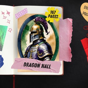 Dragon Junk Journal Pages, Medieval Fantasy Scrapbook Paper, Knight Castle Printable Ephemera, Gothic Watercolor Fantasy Art Journal Kit image 4