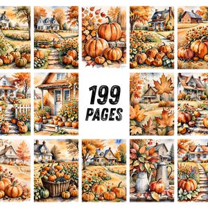 Autumn Countryside Ephemera Printables, Pumpkin Porch Farmhouse Scrapbook Paper, Chestnut Hay Bale Collage Sheets, Cottage Junk Journal Kit image 8