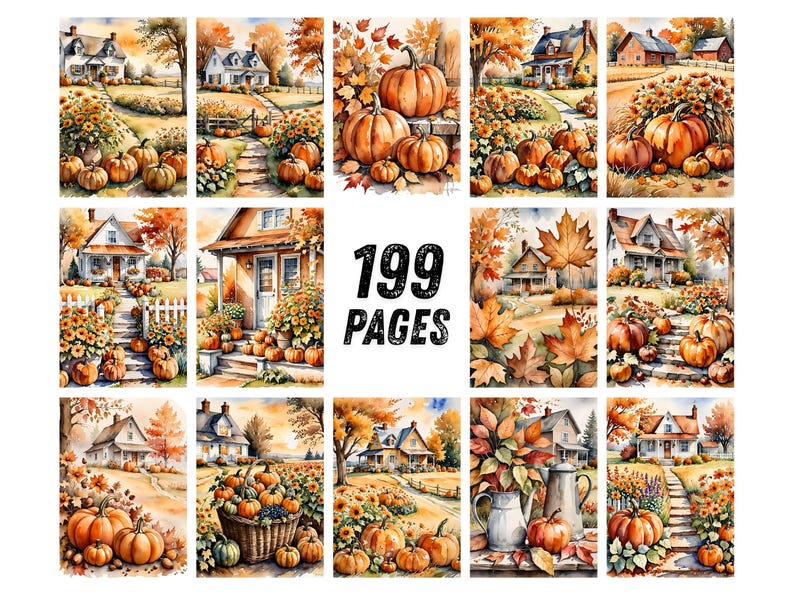 Autumn Countryside Ephemera Printables, Pumpkin Porch Farmhouse Scrapbook Paper, Chestnut Hay Bale Collage Sheets, Cottage Junk Journal Kit image 8