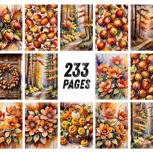 Autumn Leaves Watercolor Junk Journal Pages, Woodland Forest Scrapbook Paper, Fox Deer Owl Squirrel Printable Ephemera, Rustic Fall Craft image 6
