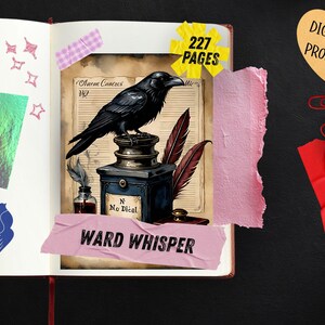 Gothic Junk Journal Pages, Dark Academia Scrapbook Paper, Halloween Raven Printable Ephemera, Moody Skull Watercolor Witchy Art Journal Kit image 4