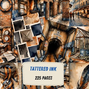 Páginas para diário de arte industrial com estilo vintage, papel para scrapbook urbano, itens imprimíveis steampunk, kit de diário de arte grunge em aquarela com tema de tijolos. imagem 2